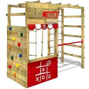 Parque Infantil de Madera Smart Action con Escalera Sueca, Pared de Escalada y Accesorios para Juegos - Rojo