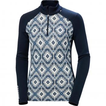 Helly Hansen Women's Lifa Merino Midweight Graphic 1/2 Zip Base Layer - Navy - Size: Large