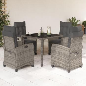 5-Piece Grey Poly Rattan Garden Dining Set with Cushions