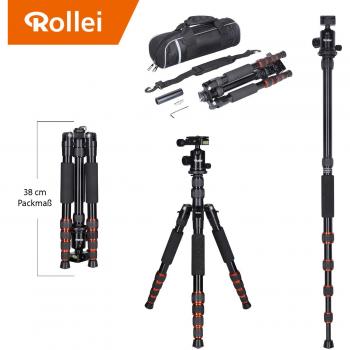 Trípode Rollei Traveler de Aluminio en Negro con rótula de Bola - Compatible con cámaras DSLR y DSLM - Incl. monopie, Placa de liberación rápida Arca Swiss y Bolsa para trípode
