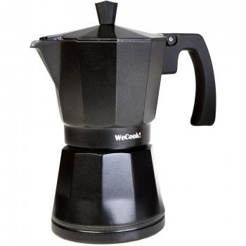 WECOOK! Luccia Cafetera Italiana, Inducción, Aluminio, Express, 9 Tazas Café, Apta para todas las Cocinas, Color Negro, Junta de Cierre de Silicona, Válvula de Seguridad