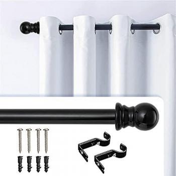 Barra de Cortina, 76-152CM Barra para Cortinas Extensible con Terminales en Forma de Redondo en Acero Inoxidable, Barra de Cortina Decorativo para Ventana de Cocina/Negro