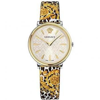 Reloj de Mujer Versace V-Circle con Caja de Acero Inoxidable y Cinturón de Piel Verdadera VBP120017