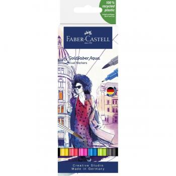 Faber-Castell Goldfaber Aqua Watercolor Markers Dual Tip Basic Set of 6, 164606