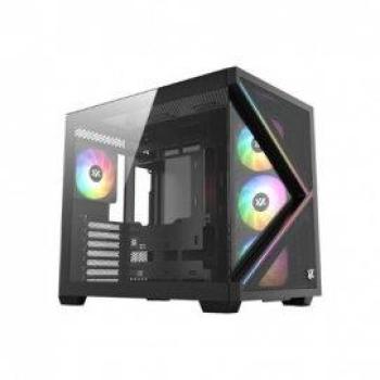 Torre PC XYZ Qubex ATX, Vidrio Templado, ARGB, USB-C, Doble Cámara, 4 Ventiladores, Mesh Dual Negra