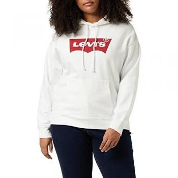 Levi's Women's White Cotton Hoodie Sweater with Logo Print - Size L
