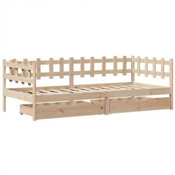 Sofá cama con cajones madera maciza de pino 90x190 cm Marrón