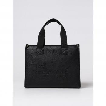V73 Women's Black Ecoleather Tote Bag with Mixed Fabric Handles - One Size