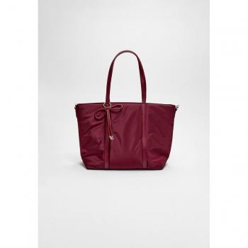 Burgundy Fabric Shopper Bag with Bow OS