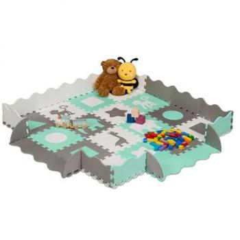 Alfombra Puzzle Infantil con Borde, 36 Piezas de Gomaespuma, Diseño Colorido de Animales, 1,3 m² - Relaxdays