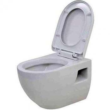 vidaXL Inodoro de Montaje en Pared de Cerámica Blanco Baño Casa Hogar Aseo WC