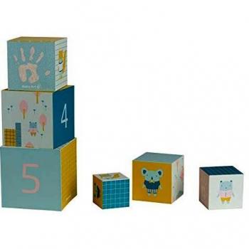 Baby Art Cubos Apilables personalizables con kit de huellas de manos y pies, cubos de Cartón, juego educativo para niños, Colores Pastel