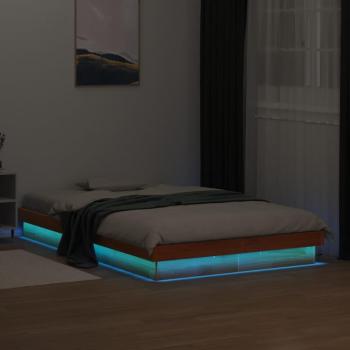 Cama LED de cera marrón 140x200 cm en madera maciza de pino