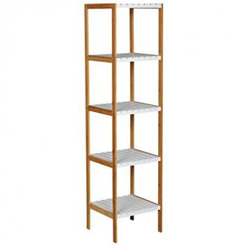 Estante de 5 niveles de bambú y MDF blanco, 140x34x33 cm