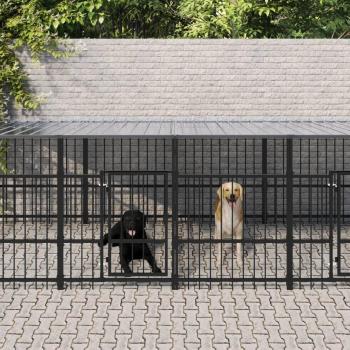 Jaula para perros al aire libre con techo de acero 18,77 m² Vidaxl Negro