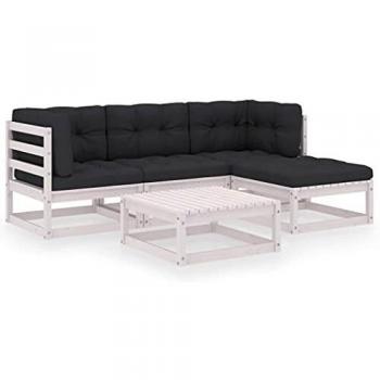 Set de muebles de jardín 5 piezas con cojines de madera de pino maciza