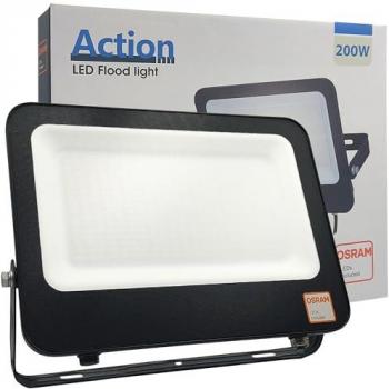 Foco Exterior LED Slim 200W Negro, 22000Lm, IP65, Proyector Ultrafino para Jardín, Terraza, Garaje y Patio, Luz Natural 4000K