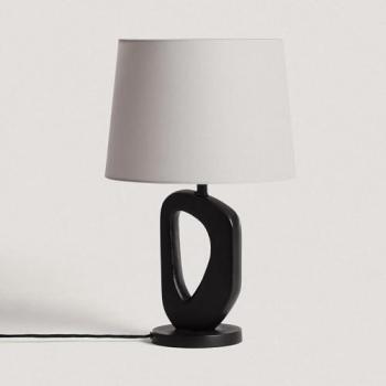 Lámpara de Mesa Iluzzia de Madera Cave Negra para Decoración de Salón, Habitación y Dormitorio
