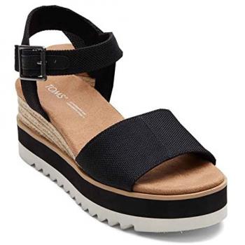 TOMS Women's Diana Black Heavy Canvas Platform Rope Wedge Sandals - Size 8
