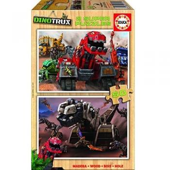 Dinotrux - Puzzle de Madera, 2 x 50 Piezas