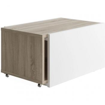Mesa de centro extensible color roble y blanco con cajón corredizo - 74-125 cm marrón