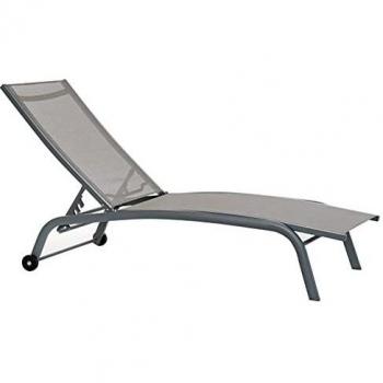 Reclining Sun Lounger with Wheels - Grey PVC Aluminium (187.5 x 64 x 97 cm)