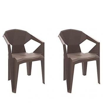 Silla Delta Set 2 con Brazos - Garbar, Interior y Exterior, Color Chocolate, Diseño Ligero y Apilable, Ideal para Jardín, Terraza, Balcón, Picnic, Camping, Catering y Eventos