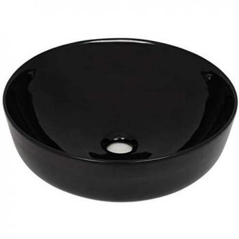 vidaXL Lavabo Redondo Cerámica Negro 41,5x13,5 Lavamanos Lavatorio Grifo Baño