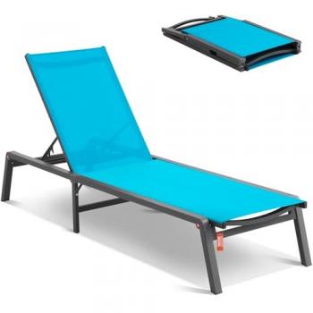 Vevor Adjustable 5-Position Aluminum Outdoor Chaise Lounge Chair - Reclining and Folding Pool Tanning Bed - Blue