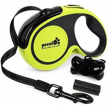 Pecute Correa Perro Extensible con Costuras Reflectantes Lluminosas para Perros Tamaño Mediano y Grande Hasta 50KG 5M y Bolsa de Basura, Talla XL