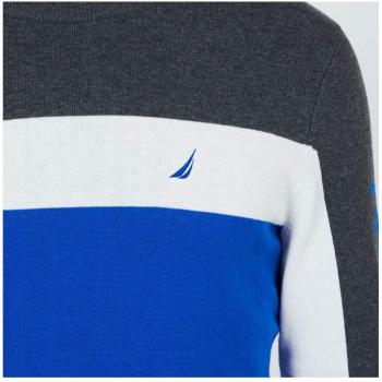 Nautica Color Blocked Crew, Jersey para Hombre, Blanco