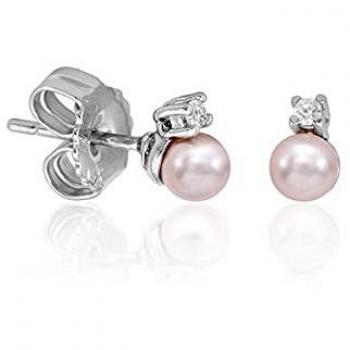 Pendientes Majorica 16287.44.2.000.010.1 - Joyería Mujer, plata con perla rosa de 4mm y circonitas