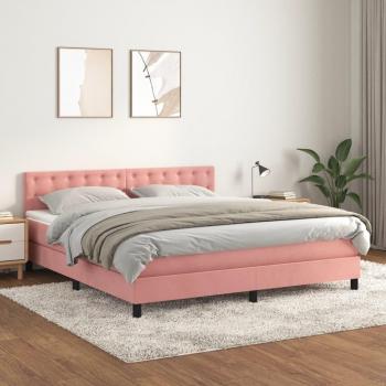Cama Box Spring con Colchón de Terciopelo Rosa 160x200 cm