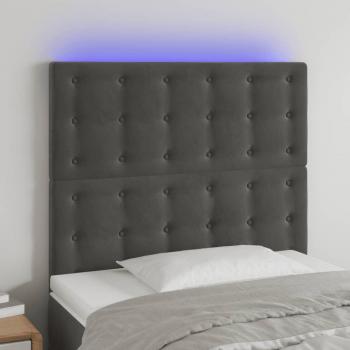 Cabecero LED gris oscuro en terciopelo con dimensiones de 80x5x111/128 cm y características de iluminación LED
