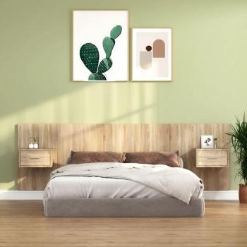 Cabecero de Cama con Mesitas de Noche en Madera Contrachapada Roble Sonoma