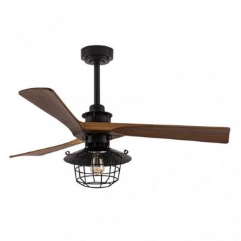 Ventilador de Techo DC Vulturno Negro 1xE27 con 3 Aspas de Roble, 6 Velocidades, Control Remoto y Temporizador, Dimensiones: 53/65,5x132x