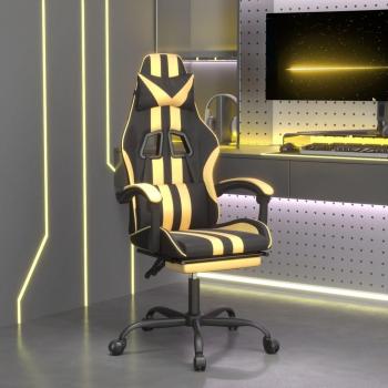 Silla de Gaming con Reposapiés Negra y Dorada en Piel Sintética