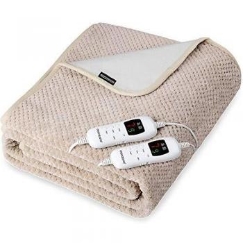 Manta eléctrica doble de felpa crema 160x140cm con control dual y apagado automático