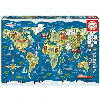 Educa - Mapamundi, Sean Sims. Puzzle Infantil de 200 Piezas. Medida aproximada una Vez montado: 40 x