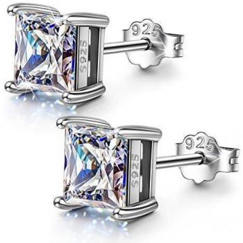 FANCI Pendientes Mujer Cuadrados Regalos Día de la Madre Plata de Ley 925 Zirconia de Austria Regalos de Cumpleaños Aniversario Graduación para Mujeres Chicas Madre Mamá Esposa Hija Amigos 4MM Plata