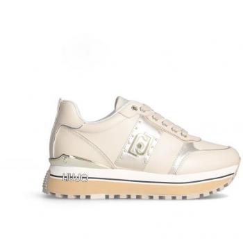 Liu Jo Maxi Wonder Beige Leather Platform Sneakers for Women
