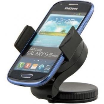 kwmobile KFZ Soporte para Samsung Galaxy S3 Mini - Soporte para coche para parabrisas o cuadro de mandos con almohadilla adhesiva en negro