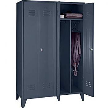 Taquilla de acero Certeo Wolf 2 compartimentos altos, puertas de pared completa, color azul grisáceo, ancho de compartimento 1200 mm