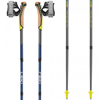 Bastones Leki Traveller FX One Carbon - Par de bastones de trekking, color negro, longitud ajustable hasta 130 cm, fabricados en carbono ligero y resistente, sistema de plegado rápido, empuñadura ergonómica con