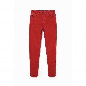 Desigual Women's Slim-Fit Red Jeans with Zip and Button Closure