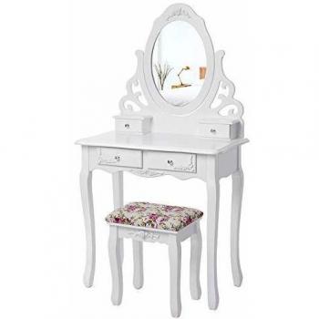 Songmics Tocador con cajones y taburete Blanco 75 x 40 x 139 cm RDT04W