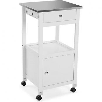 Carro de Cocina Gris de Madera MDF y Acero Inoxidable con Cajones y Espacio Central 15810037