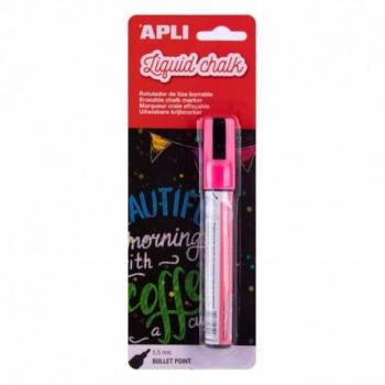Rotulador de tiza líquida rosa Apli - Punta redonda de 5.5mm - Ideal para pizarras, plástico, ventanas, cerámica, vinilos y metal - Fácil de borrar con paño húmedo - Secado rápido y no tóxico