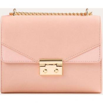Bolso de fiesta Naf Naf color nude con cierre de broche, bolso pequeño para mujer con hebilla dorada y asa de cadena