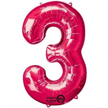 ToyCentre Amscan 22/55 x 34/86 cm Number 3 Super Shape Foil Balloon, Pink